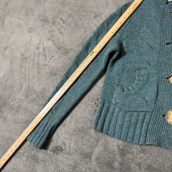 Lily McNeal Wool Cashmere Sweater Cardigan L Blue Chunky Knit Speckled Button Up - Picture 8 of 9